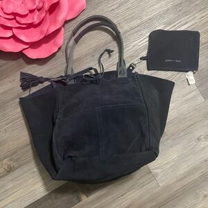 CHLOE + ISABEL Suede Dark Blue Slouchy Tote Bag with Tassels Detachable‎ Wallet